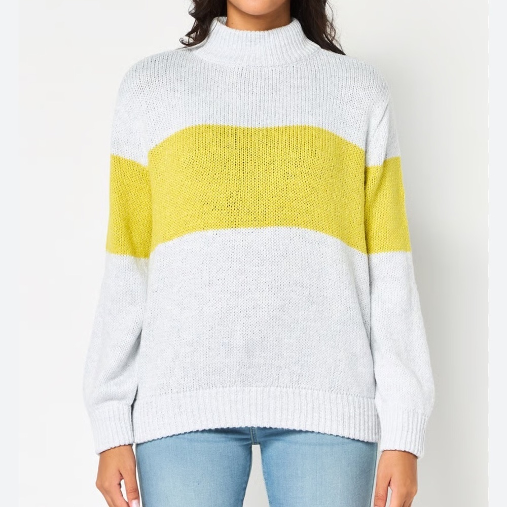 AERIE WOMENS TWO TONE KNIT MOCKNECK SWEATER MEDIUM